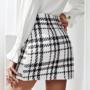SHEIN Plaid Tweed Mini Skirt